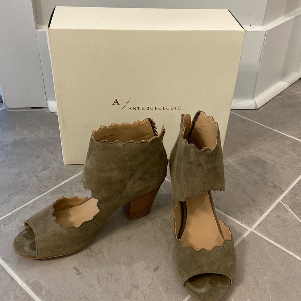 Anthropologie Green Suede Cutout Booties